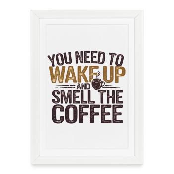 Citation motivante sur le café et le réveil - Affiche encadrée (27 × 37 cm) - blanc - Devant