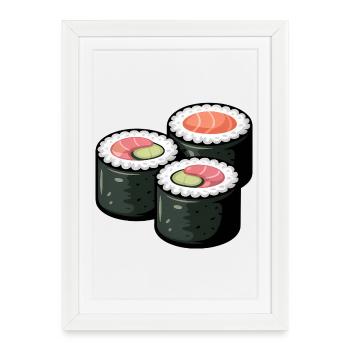 Sushi Roll Mignon Gourmand - Affiche encadrée (27 × 37 cm) - blanc - Devant