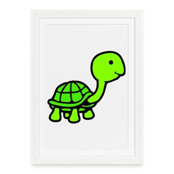 Tortue long cou souriant heureux drôle - Affiche encadrée (27 × 37 cm) - blanc - Devant