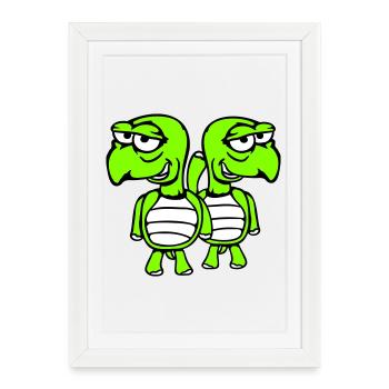 2 tortues amies drôles, idiotes et embarrassantes en équipe - Affiche encadrée (27 × 37 cm) - blanc - Devant