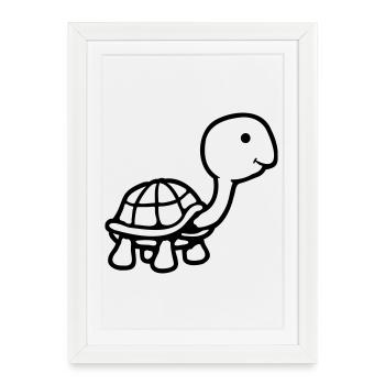 Tortue long cou souriant heureux drôle - Affiche encadrée (27 × 37 cm) - blanc - Devant