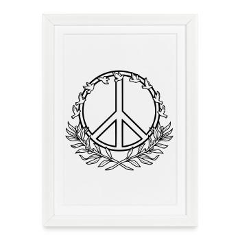 Signe de la paix avec des colombes de la paix et des branches de laurier - Affiche encadrée (27 × 37 cm) - blanc - Devant