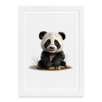 Bébé panda à la pierre - Affiche encadrée (27 × 37 cm) - blanc - Devant