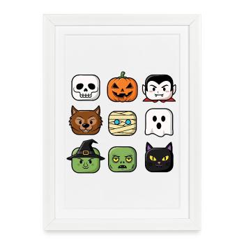 Halloween Blocs de construction Têtes Jeunesse Enfant Halloween - Affiche encadrée (27 × 37 cm) - blanc - Devant