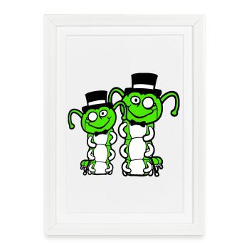 2 messieurs chenille chapeau haut de forme monocle noeud papillon riche - Affiche encadrée (27 × 37 cm) - blanc - Devant