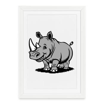 Funny Rhino Cartoon in Gray Style - Framed poster (27 × 37 cm) - white - Front
