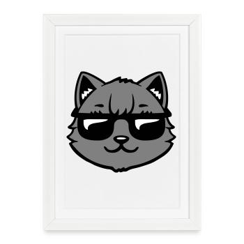 Lunettes de soleil gris chat Look cool style décontracté - Affiche encadrée (27 × 37 cm) - blanc - Devant
