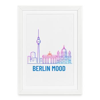 Berlin Mood Neon Skyline - Affiche encadrée (27 × 37 cm) - blanc - Devant