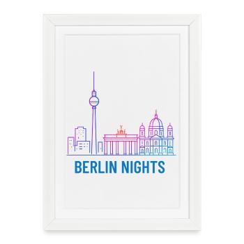 La silhouette néon de Berlin Nights - Affiche encadrée (27 × 37 cm) - blanc - Devant