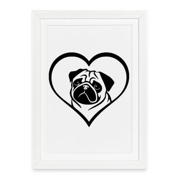 Cute Pug Heart Dog Art - Framed poster (27 × 37 cm) - white - Front