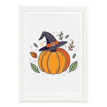 Citrouille Chapeau Sorcier Halloween - Affiche encadrée (27 × 37 cm) - blanc - Devant
