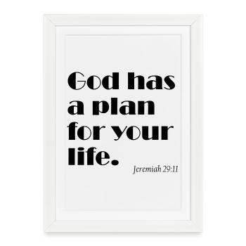 Dieu a un plan pour ta vie - Plan Gottes - Affiche encadrée (27 × 37 cm) - blanc - Devant