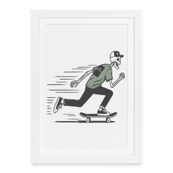Skeleton Skater T-Shirt – Street Cool Style - Framed poster (27 × 37 cm) - white - Front