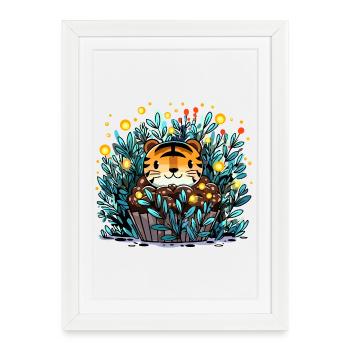 Tiger in a Flower Basket Cupcake - Framed poster (27 × 37 cm) - white - Front