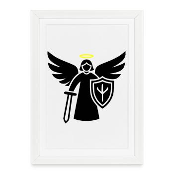 Ange Guerrier Pictogramme Bouclier - Affiche encadrée (27 × 37 cm) - blanc - Devant