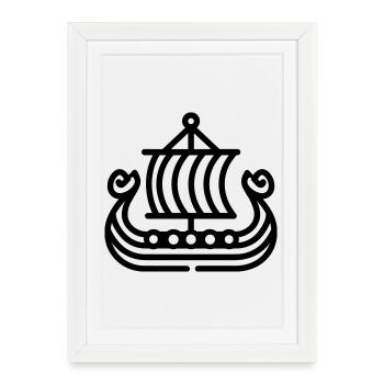 Bateau Viking - Affiche encadrée (27 × 37 cm) - blanc - Devant