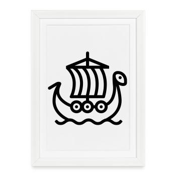 Bateau Viking - Affiche encadrée (27 × 37 cm) - blanc - Devant