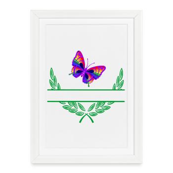 Butterfly Laurel Wreath with Namespace - Framed poster (27 × 37 cm) - white - Front