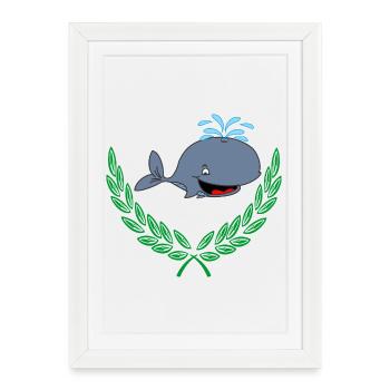 Baleine en couronne de laurier - Affiche encadrée (27 × 37 cm) - blanc - Devant