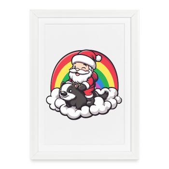 Noël moufette Père Noël - Affiche encadrée (27 × 37 cm) - blanc - Devant