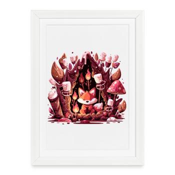 Fox in the mushroom forest fire - Framed poster (27 × 37 cm) - white - Front