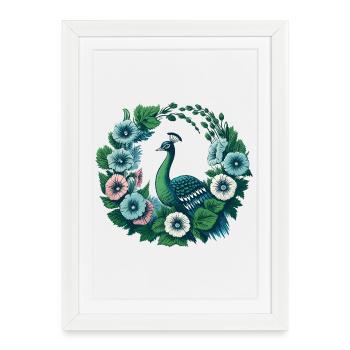 Peacock Floral Circle - Framed poster (27 × 37 cm) - white - Front