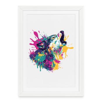 Loup dans le style explosion de couleurs - Affiche encadrée (27 × 37 cm) - blanc - Devant