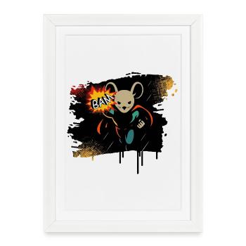 Motif de bande dessinée d’action de super-héros souris BAM - Affiche encadrée (27 × 37 cm) - blanc - Devant