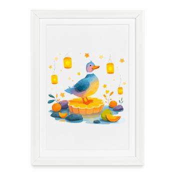 Canard sur tranche d’agrumes - Affiche encadrée (27 × 37 cm) - blanc - Devant