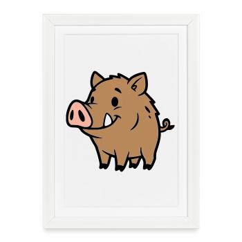 Charme porte-bonheur du doux sanglier sauvage - Affiche encadrée (27 × 37 cm) - blanc - Devant