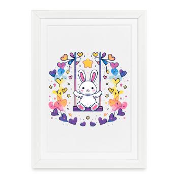 Design joyeux de balançoire de lapin - Affiche encadrée (27 × 37 cm) - blanc - Devant
