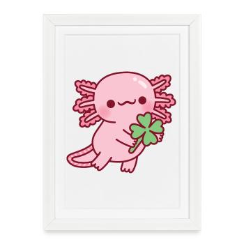 Cute Axolotl With Lucky Four Leaf Clover - Framed poster (27 × 37 cm) - white - Front
