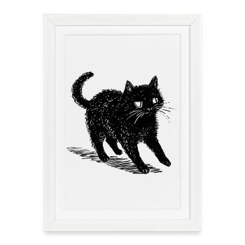 Quirky Black Cat Doodle – Cute & Spooky Vibes - Framed poster (27 × 37 cm) - white - Front