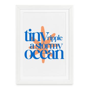 Tiny ripple in a stormy ocean (coral background) - Framed poster (27 × 37 cm) - white - Front