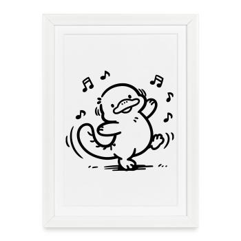 Ornithorynque dansant | Motif musical drôle - Affiche encadrée (27 × 37 cm) - blanc - Devant