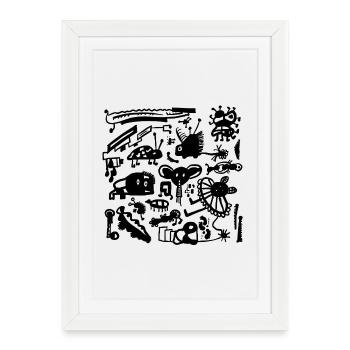 Collage fictif de la faune sauvage - Affiche encadrée (27 × 37 cm) - blanc - Devant