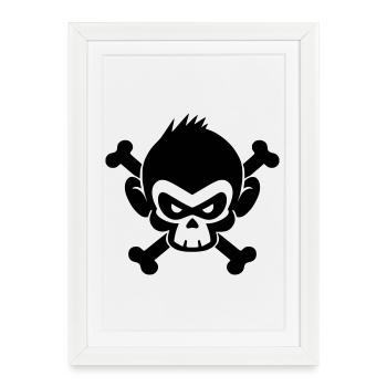 Singe crâne aux os croisés - Affiche encadrée (27 × 37 cm) - blanc - Devant