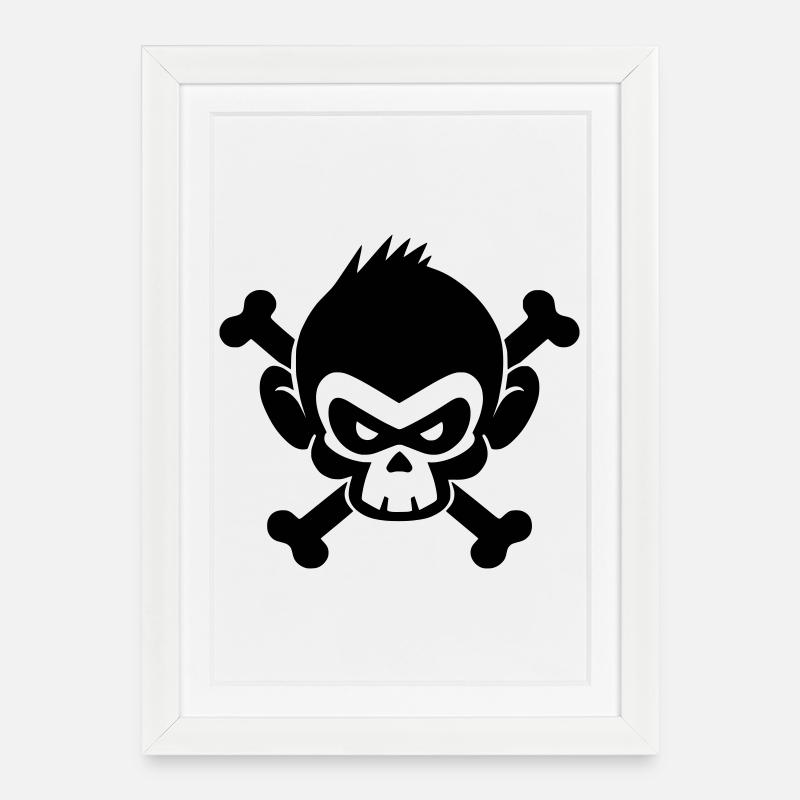 Skull monkey with crossed bones - Framed poster (27 × 37 cm) - white