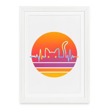 Idée cadeau pour Cat Heartbeat Cat Lover - Affiche encadrée (27 × 37 cm) - blanc - Devant