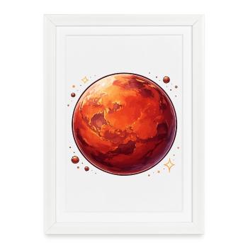 Illustration cosmique de la planète rouge sur Mars - Affiche encadrée (27 × 37 cm) - blanc - Devant