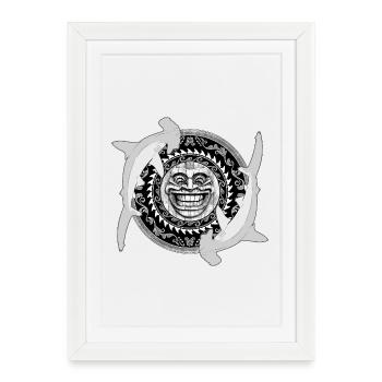 Tiki Requin Marteau - Affiche encadrée (27 × 37 cm) - blanc - Devant