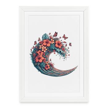 Vague lunaire avec des fleurs tropicales - Affiche encadrée (27 × 37 cm) - blanc - Devant