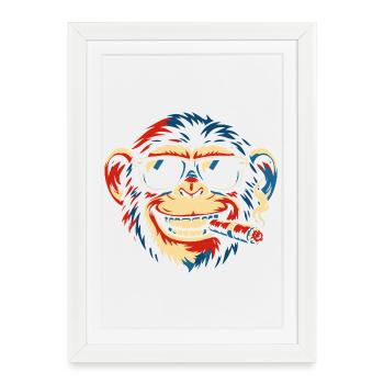 Cigar Sunglass Monkey Pop Art - Framed poster (27 × 37 cm) - white - Front