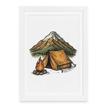 Soirée de camping en montagne - Affiche encadrée (27 × 37 cm) - blanc - Devant