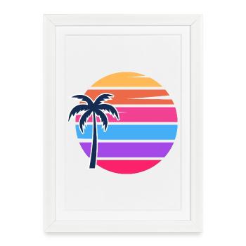 Retro Sunset Palm Circle - Framed poster (27 × 37 cm) - white - Front