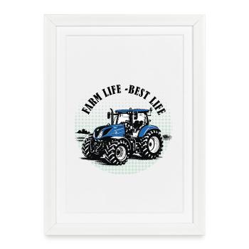 Vie à la ferme – Trekker Cadeau de Tracteur Bleu - Affiche encadrée (27 × 37 cm) - blanc - Devant