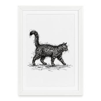 Croquis de chat – Design minimaliste de chat - Affiche encadrée (27 × 37 cm) - blanc - Devant