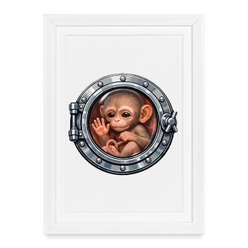 Baby monkey in metal hatch - Framed poster (27 × 37 cm) - white - Front