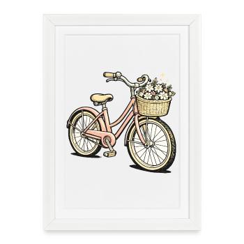 Vélo vintage avec panier de fleurs - Affiche encadrée (27 × 37 cm) - blanc - Devant