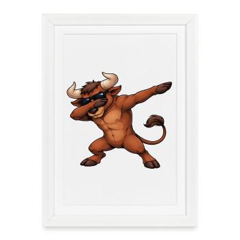 Taureau en dab - Affiche encadrée (27 × 37 cm) - blanc - Devant